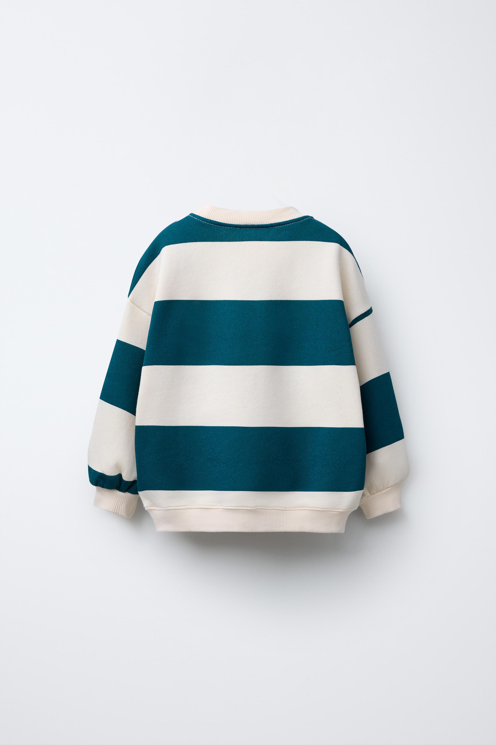 刺繍入りストライプ柄スウェットシャツ - 濃青 | ZARA Japan / 日本