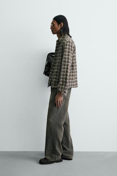 RELAXED FIT CHECK SHIRT - camel by Zara - Image 3