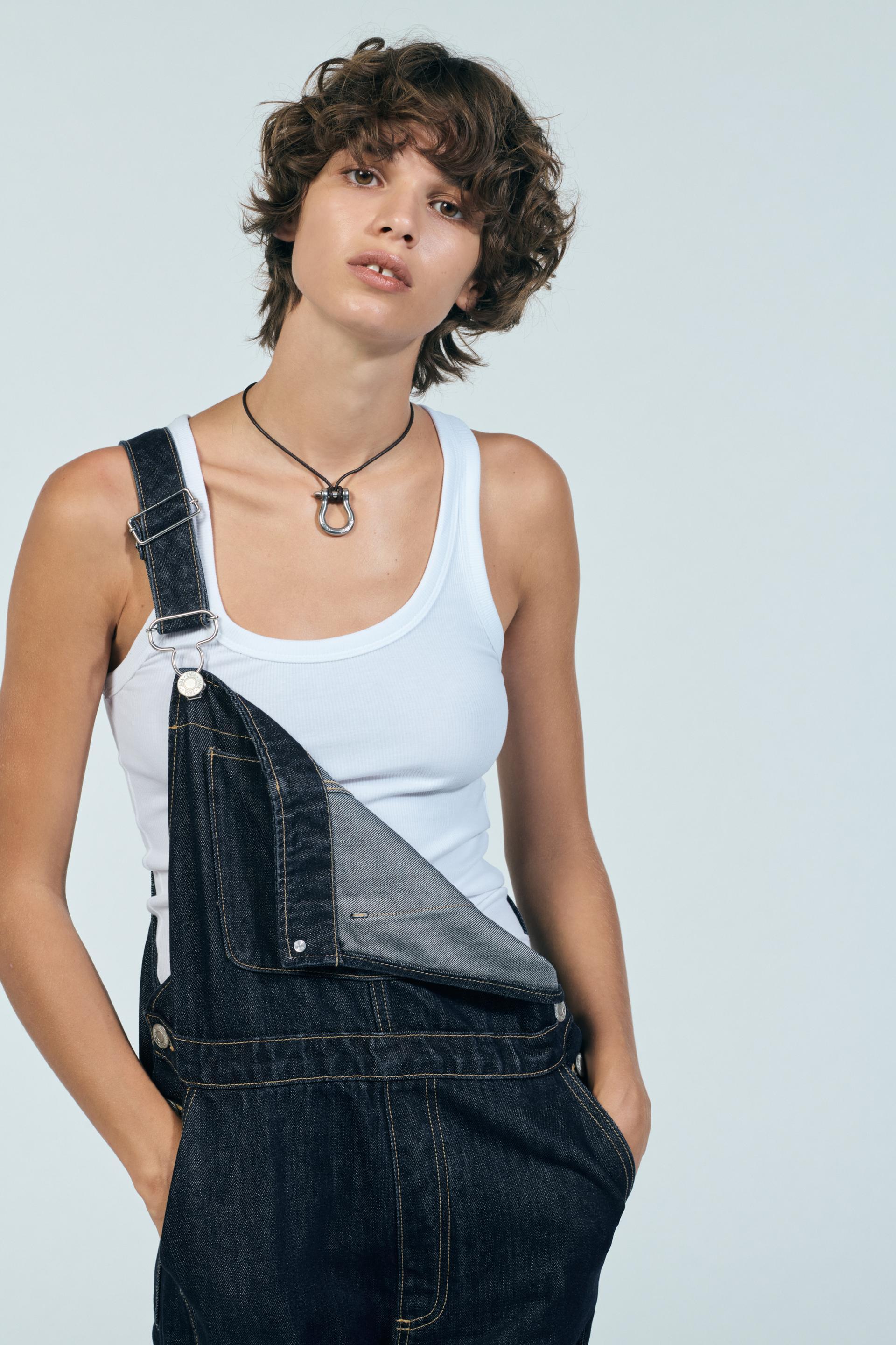 TRF LONG DENIM OVERALLS Dark indigo ZARA United States