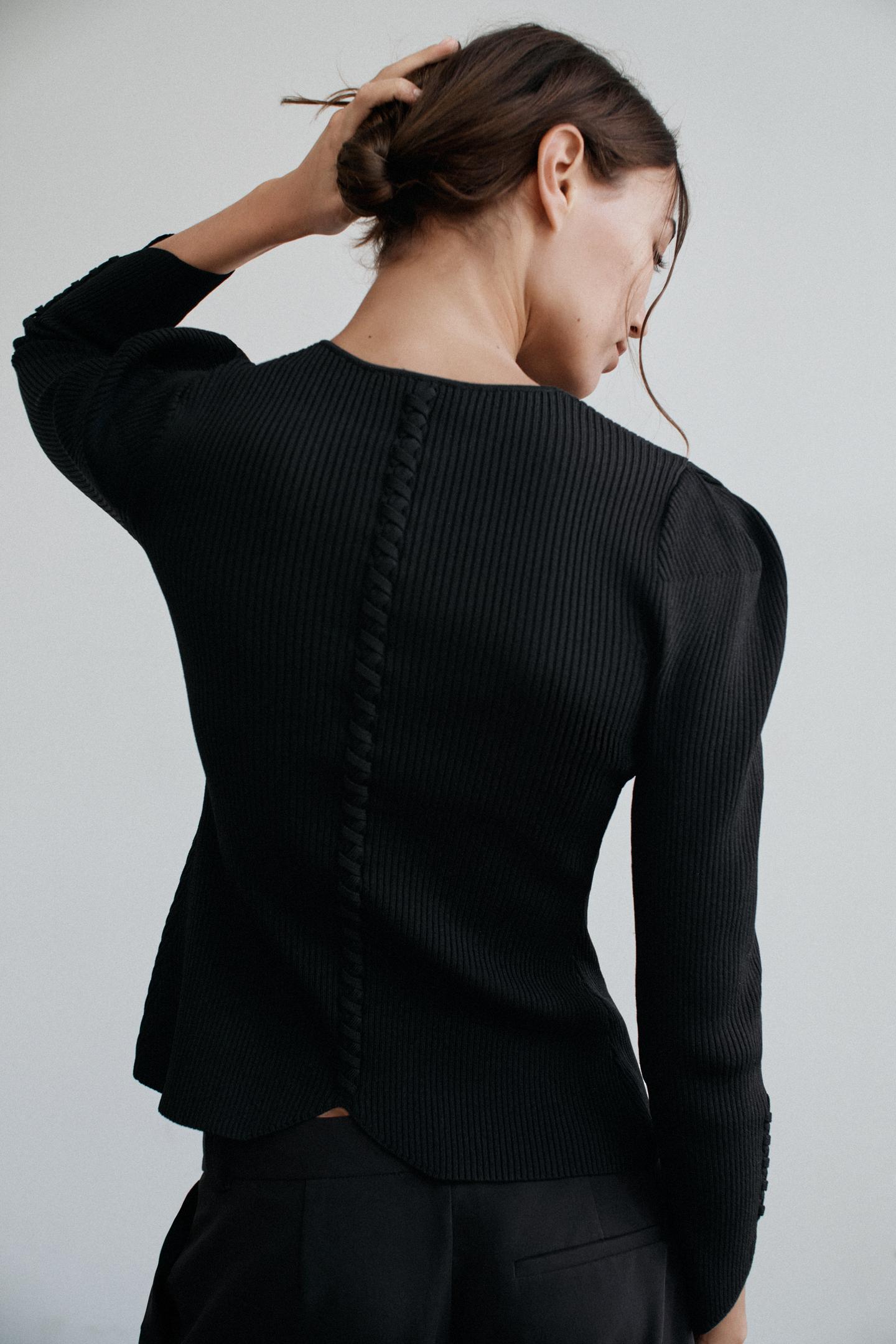 Женский кардиган Zara Cardigan with Puff Sleeves, цвет: Чёрный — фото 4