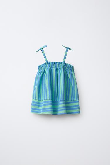 STRIPED TEXTURED TOP - Blue / Green by Zara