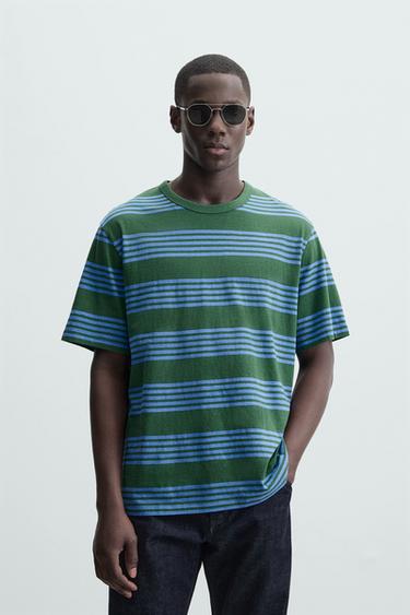 CAMISETA JACQUARD RAYAS - Verde oscuro de Zara