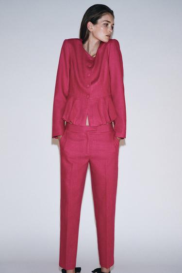 LINEN BLEND HIGH-WAIST SLIM TROUSERS - Fuchsia by Zara - Image 1