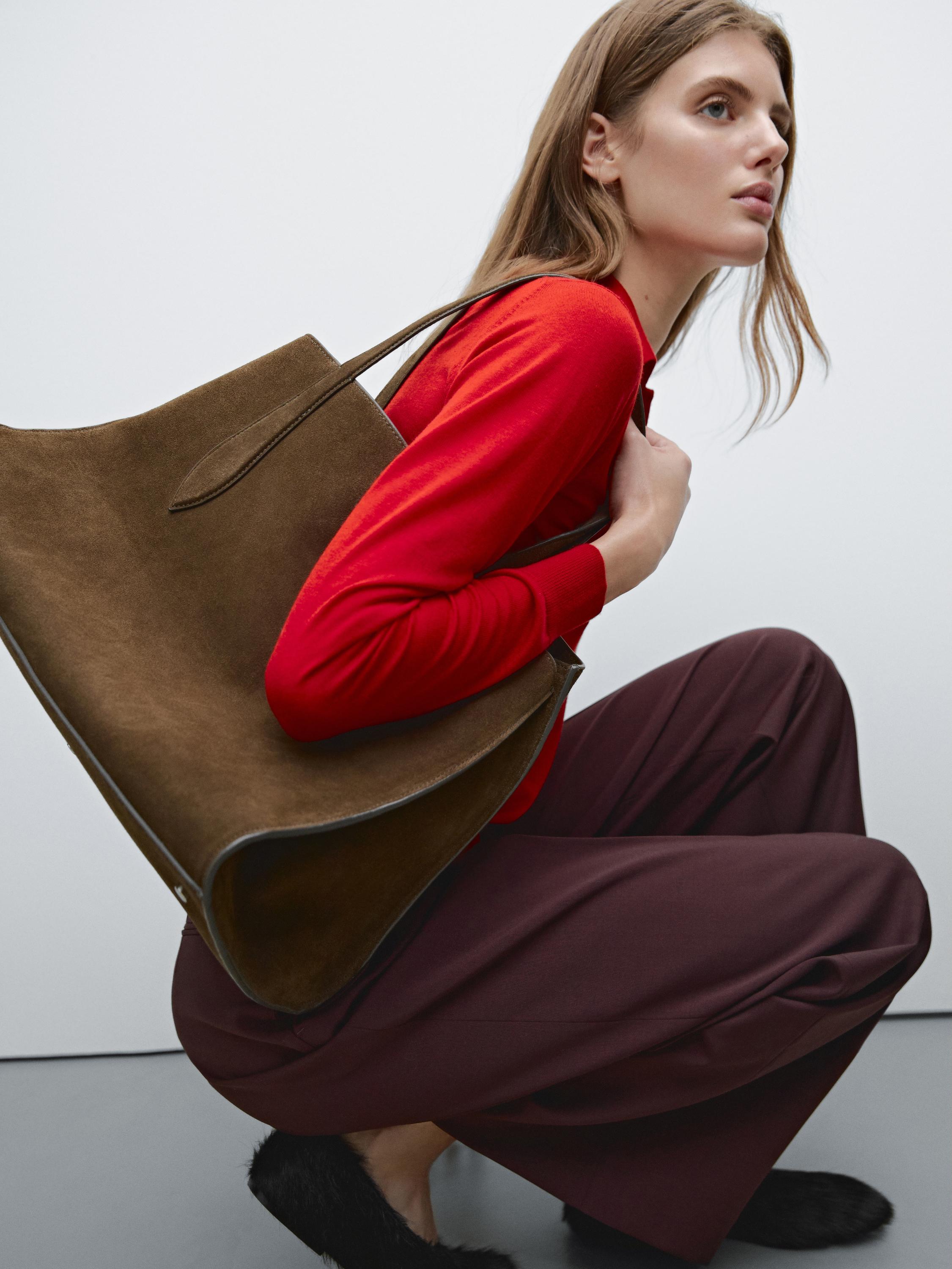 Split suede maxi tote bag - Green | ZARA United States Split suede maxi tote bag - Green | ZARA United States