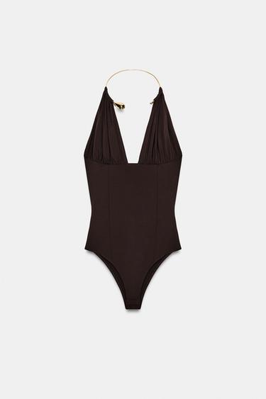 בגד גוף פוליאמיד צ'וקר - חום כהה של Zara