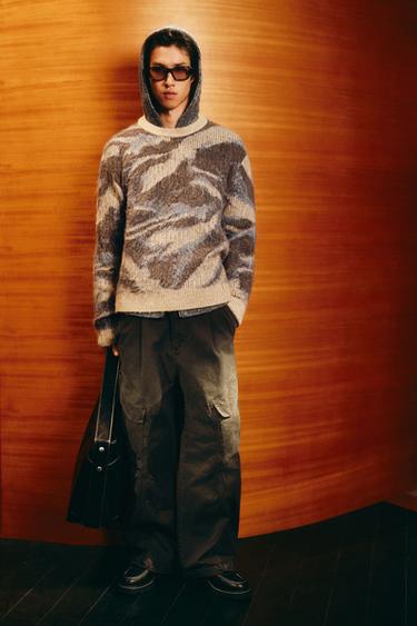 Zara 抽象提花刷毛針織衫 - 裸色 - 圖片 0