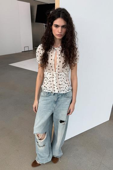 TRF FOLDED WAIST MID-WAIST JEANS - Light blue by Zara - Image 8