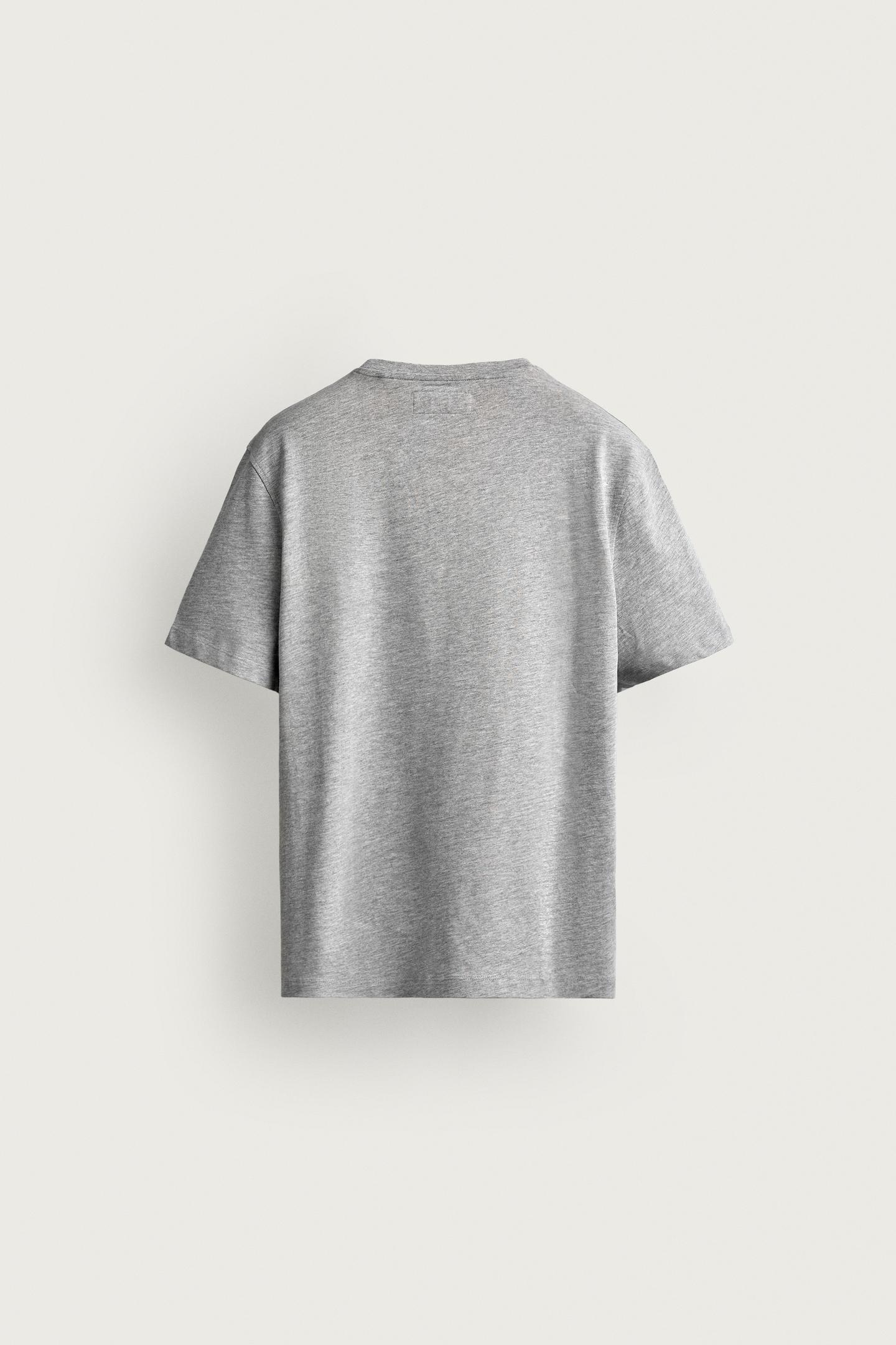 Мужская футболка Zara Regular Fit, цвет: Серый меланжевый — фото 7