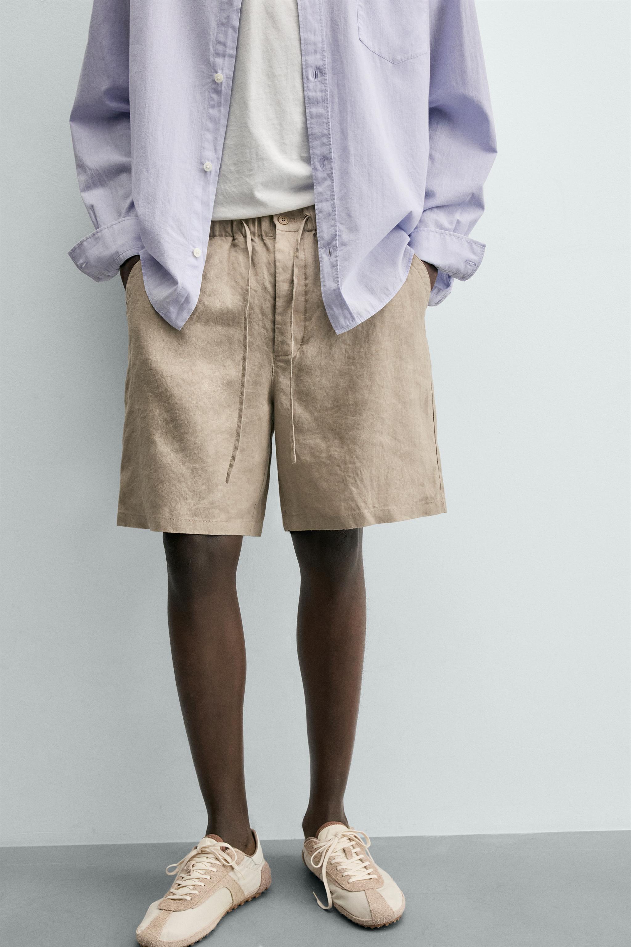 Zara %100 KETEN RELAXED FIT BERMUDA görsel 5