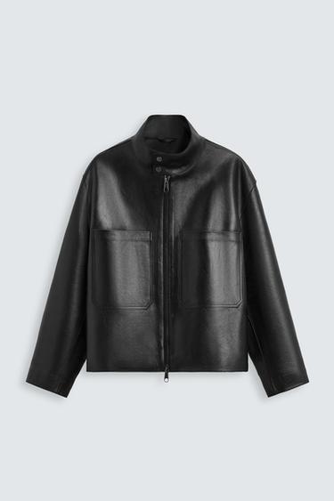 JAQUETA DE COURO COM BOLSOS - Preto da Zara