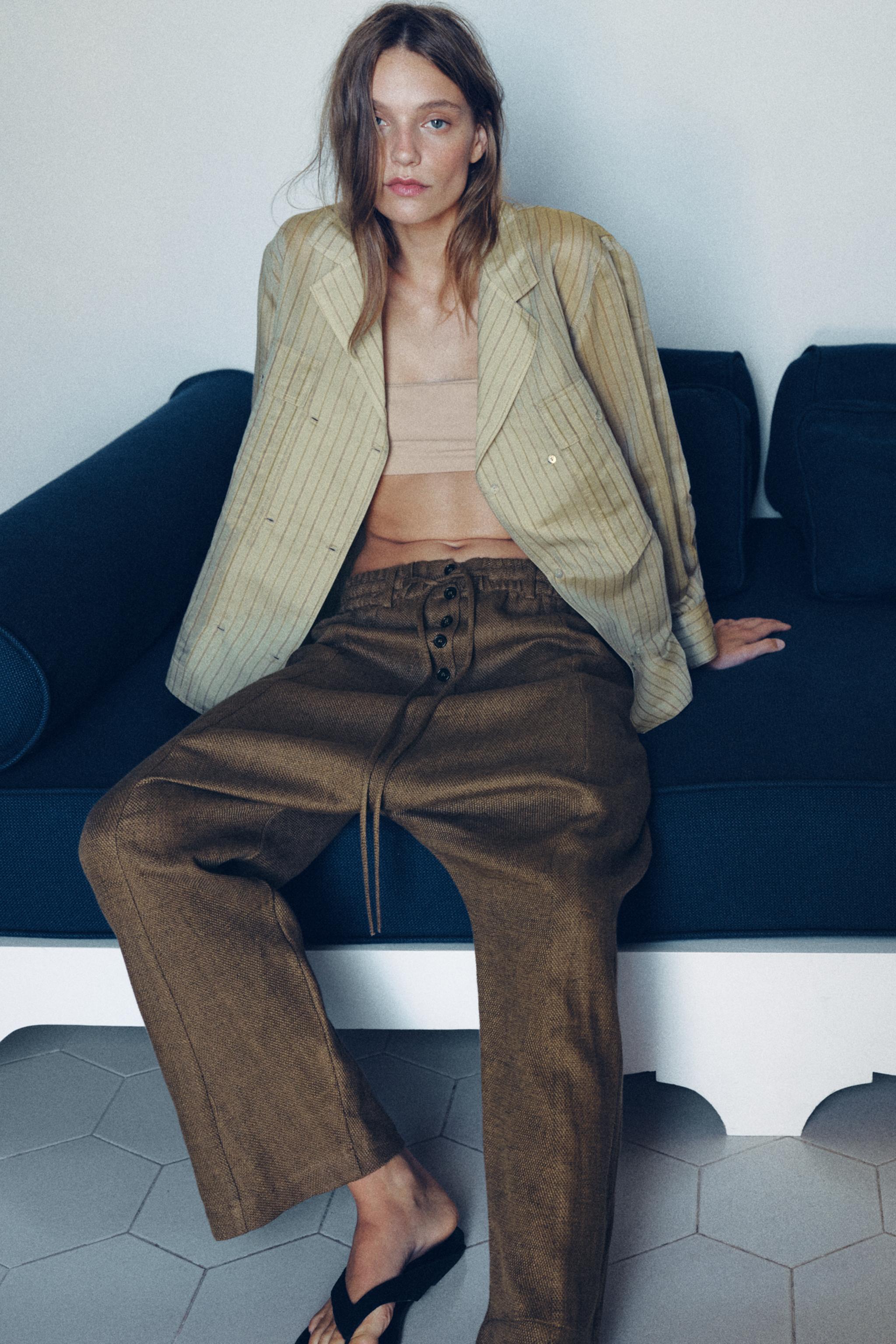 LINEN BLEND BAGGY PANTS