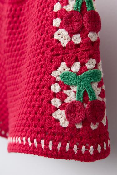 KNIT BERMUDA SHORTS WITH CHERRY CROCHET - Red by Zara - Image 3