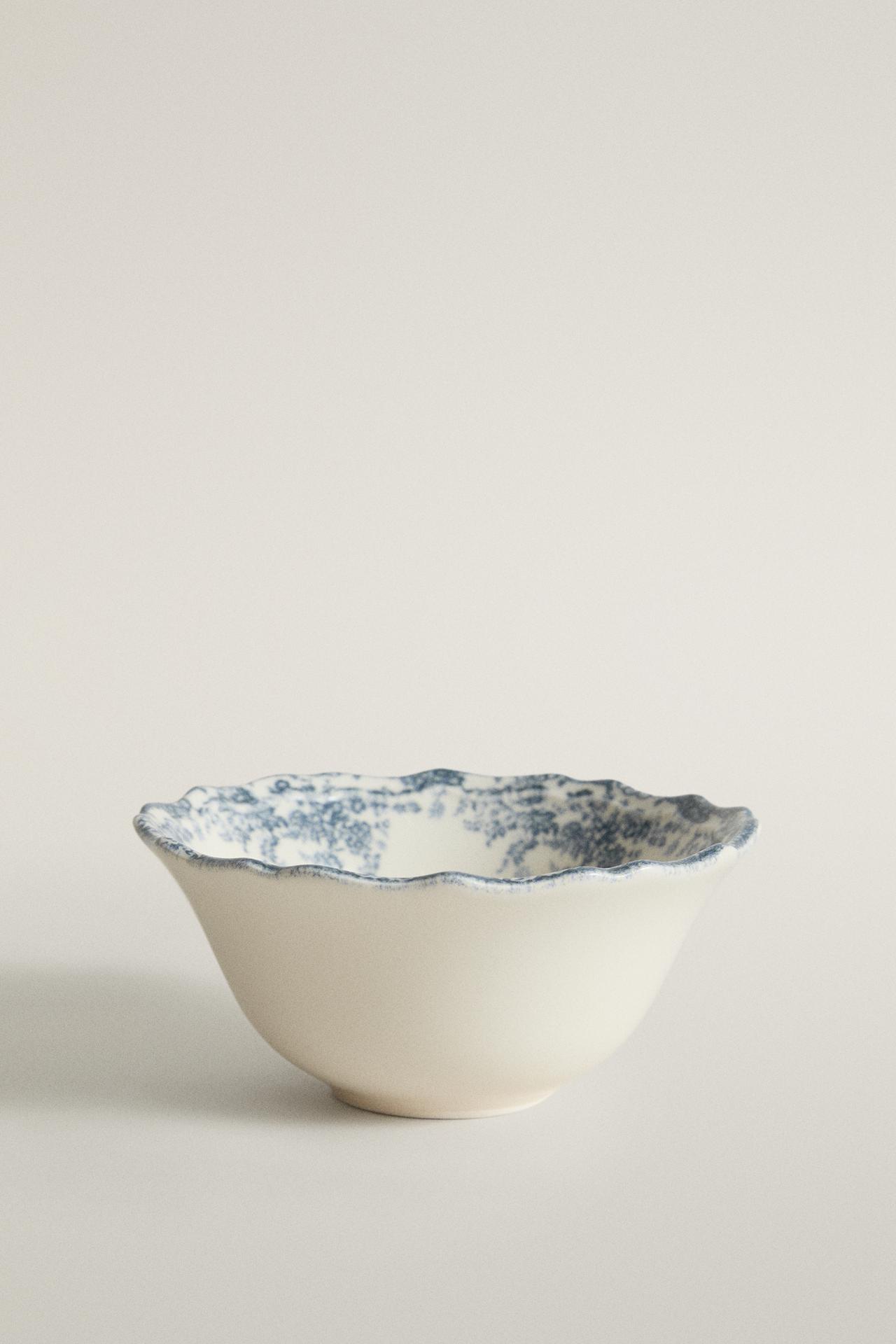 FLORAL EARTHENWARE SNACK BOWL — Blue