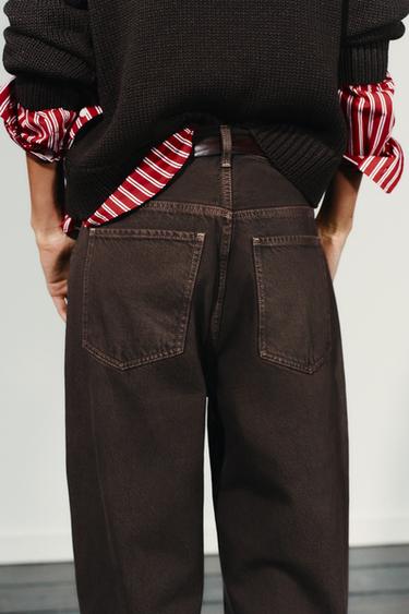 TRF STRAIGHT HIGH-WAIST JEANS - Brown by Zara - Image 4