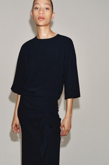 ZW COLLECTION DRAPED MIDI DRESS - Navy blue by Zara - Image 3