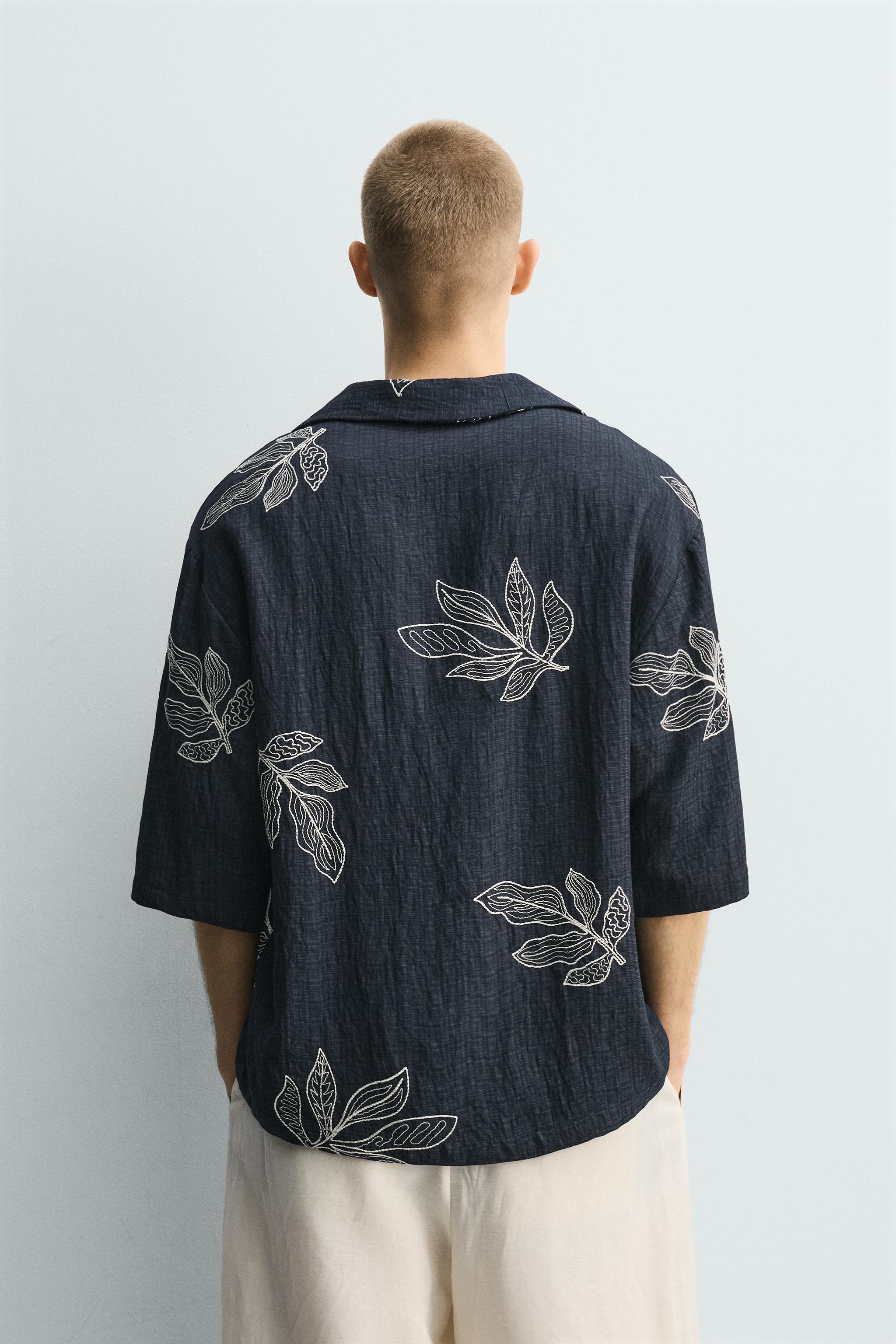 ポロシャツ リーフ刺繍 - 青色/白色 | ZARA Japan / 日本