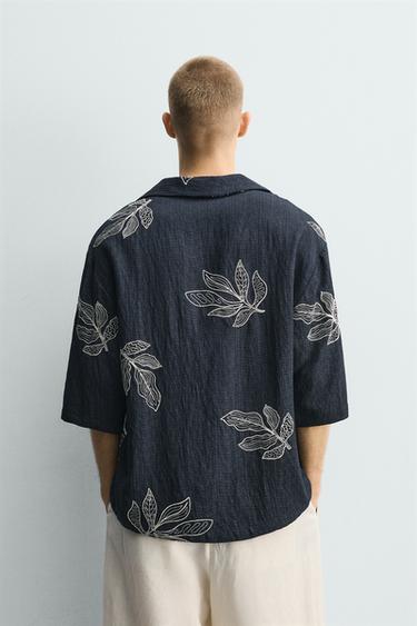 CHEMISE POLO BRODERIE FEUILLES - Bleu / Blanc de Zara - Image 2