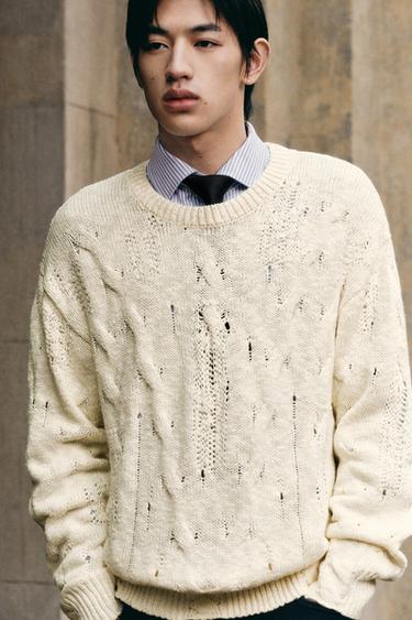 Zara 鏤空麻花針織衫 - 磨白色