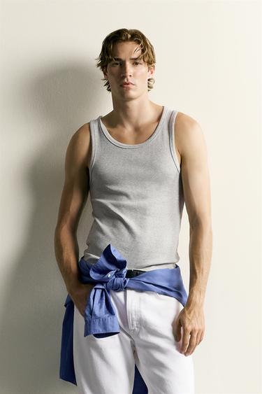 BASIC RIBBED TANK TOP - Grey marl by Zara