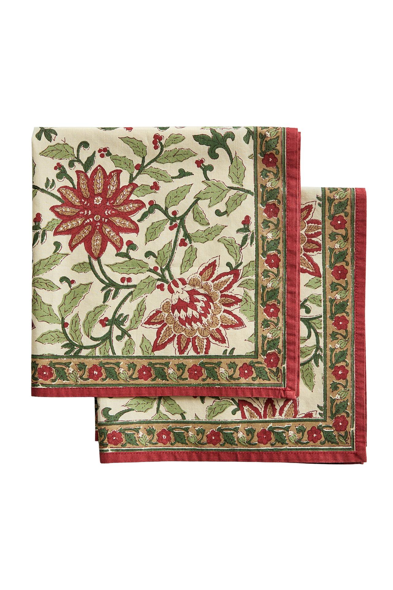 CHRISTMAS FLORAL PRINT COTTON NAPKINS (PACK OF 2)
