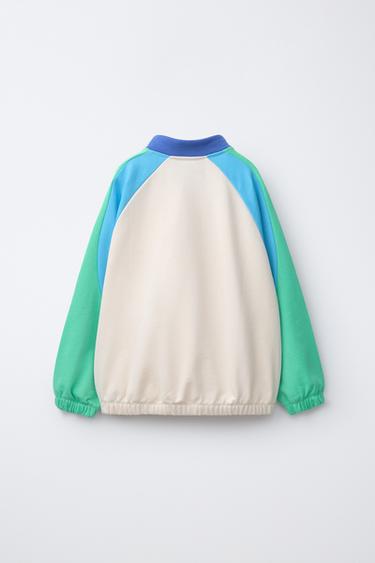 COLOUR BLOCK SWEATSHIRT - Green / Ecru by Zara - Image 1