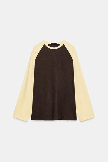 LONG SLEEVE RAGLAN T-SHIRT - Brown / Green by Zara - Image 0