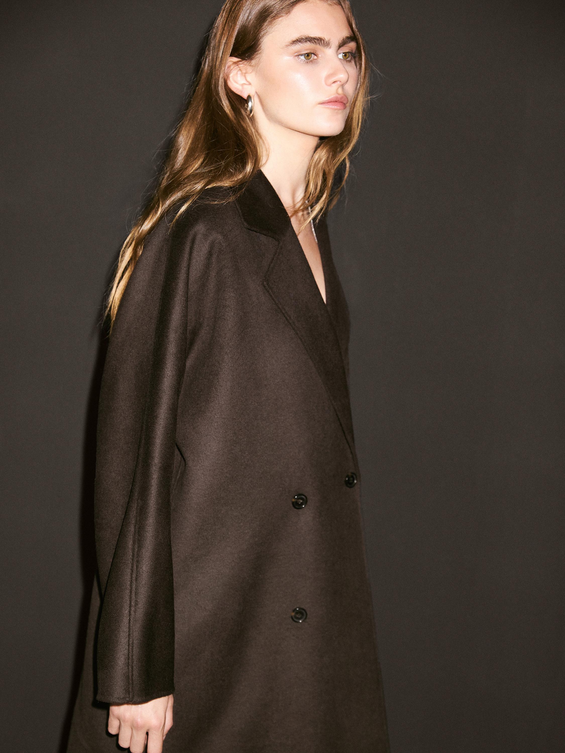 Long double-breasted wool blend coat