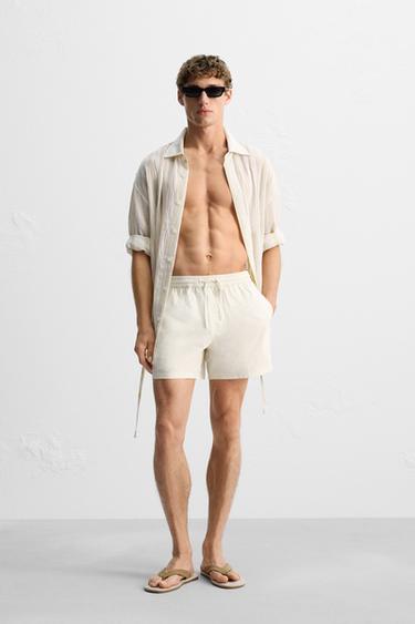 BASIC REGULAR SWIMMING TRUNKS - Ecru by Zara - Image 0