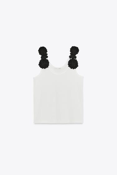 FLORAL APPLIQUÉ TOP - Black / White by Zara - Image 4