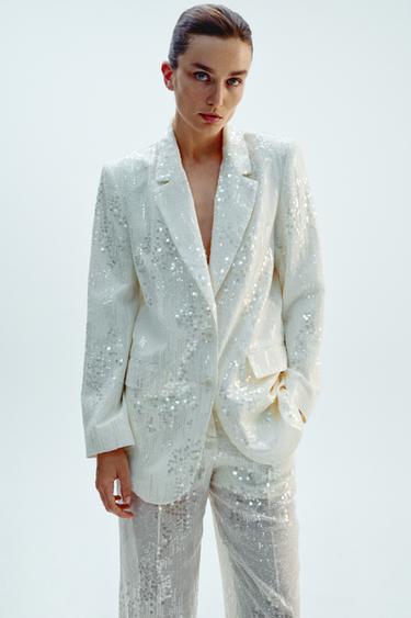 BLAZER LUNGO PAILLETTE - Bianco sporco di Zara