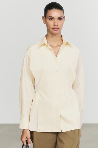 Flowing cotton shirt with belt detail — Ecru 2