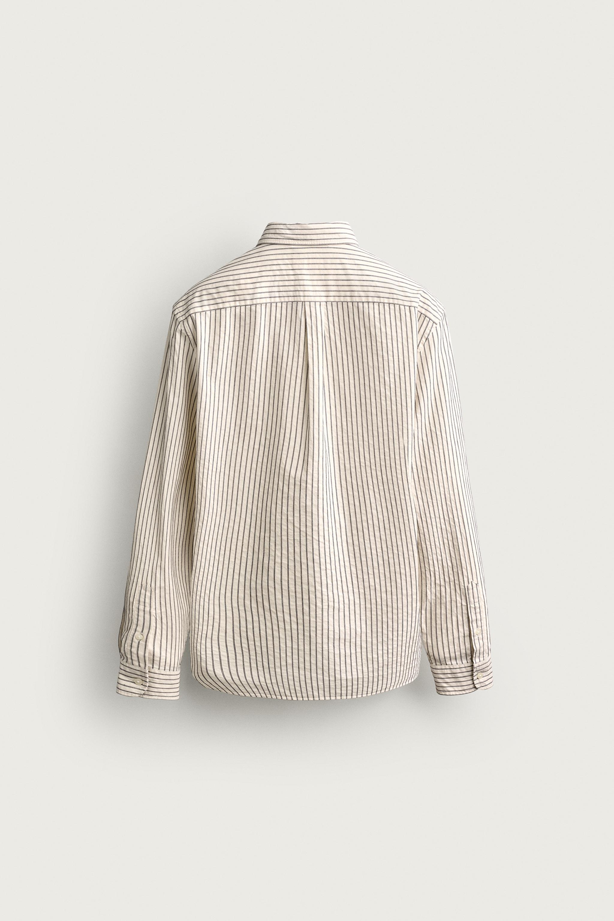 STRIPED RELAXED FIT SHIRT — Ecru / Black