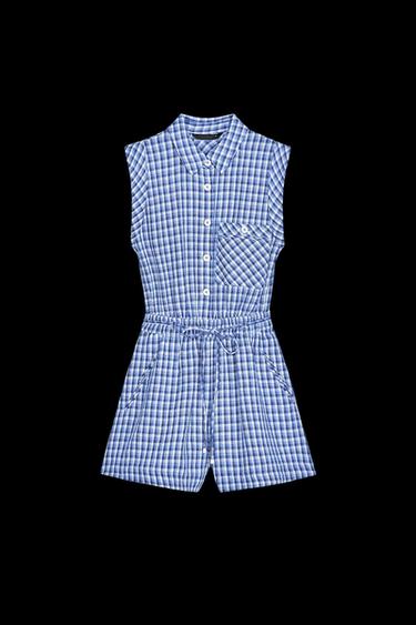 SHORT CHECKED JUMPSUIT - Blue/White by Zara - Image 0