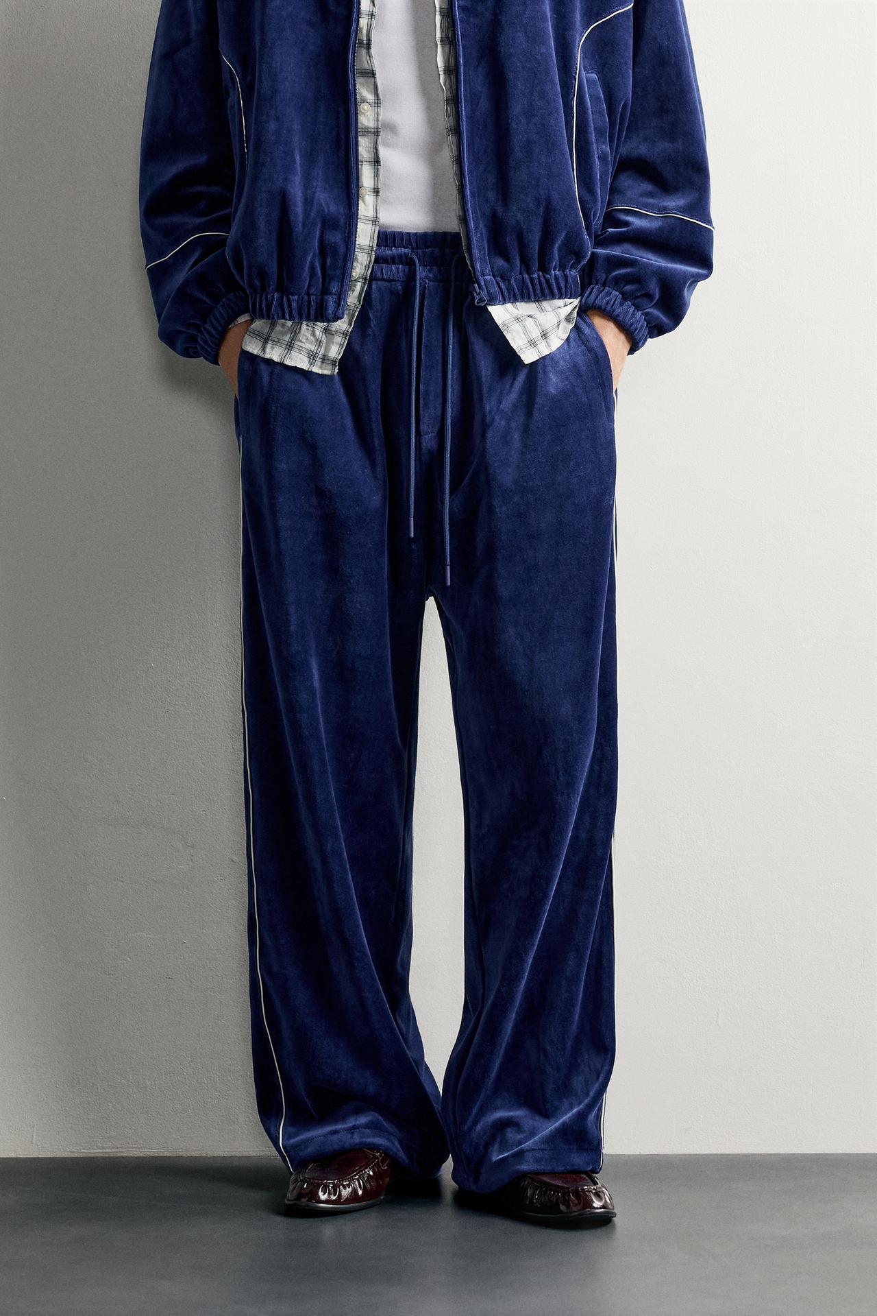 RETRO VELOUR TRACK PANTS — Bluish