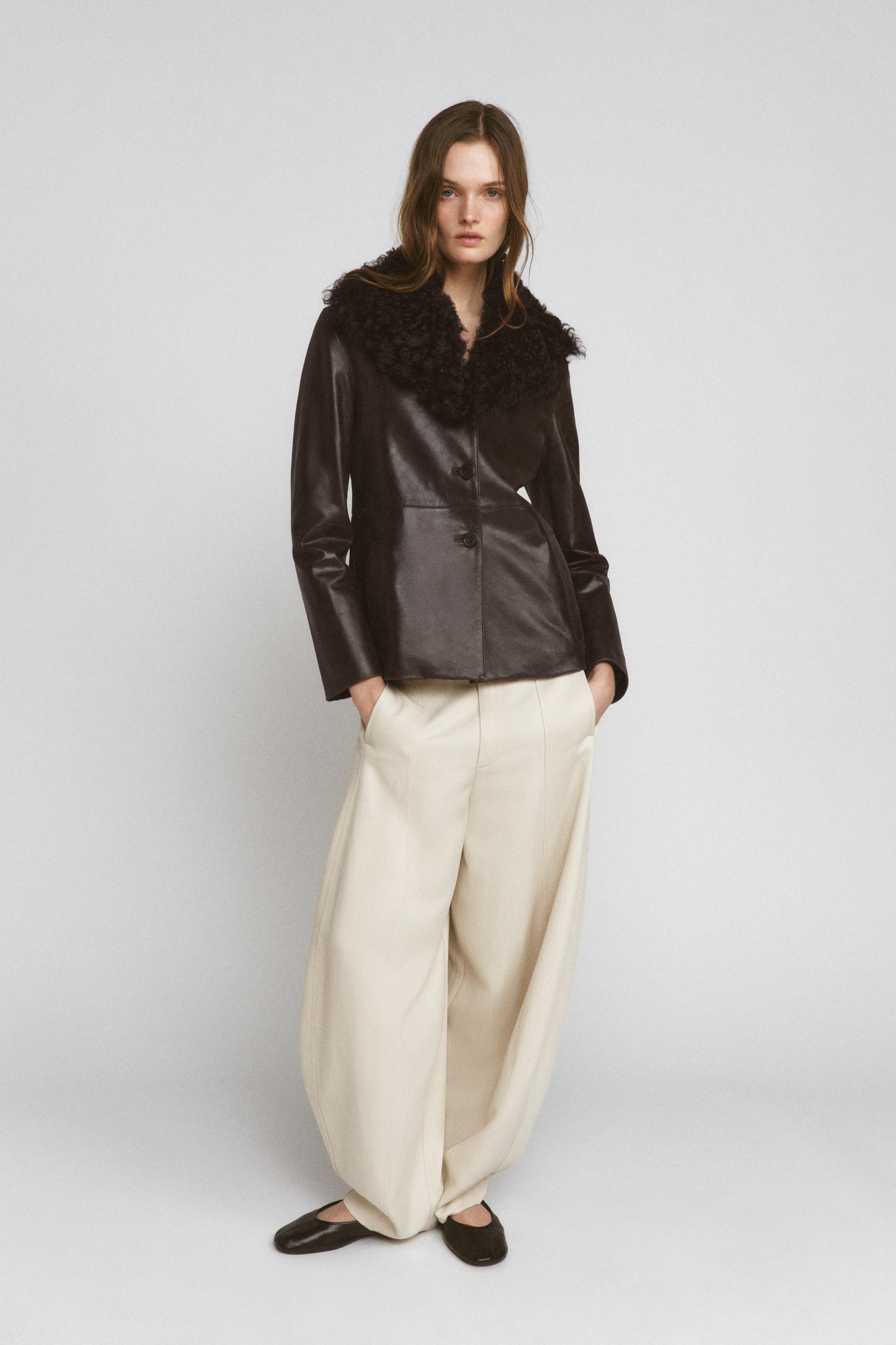 ZW COLLECTION LIMITED EDITION LEATHER JACKET WITH SHEEPSKIN COLLAR