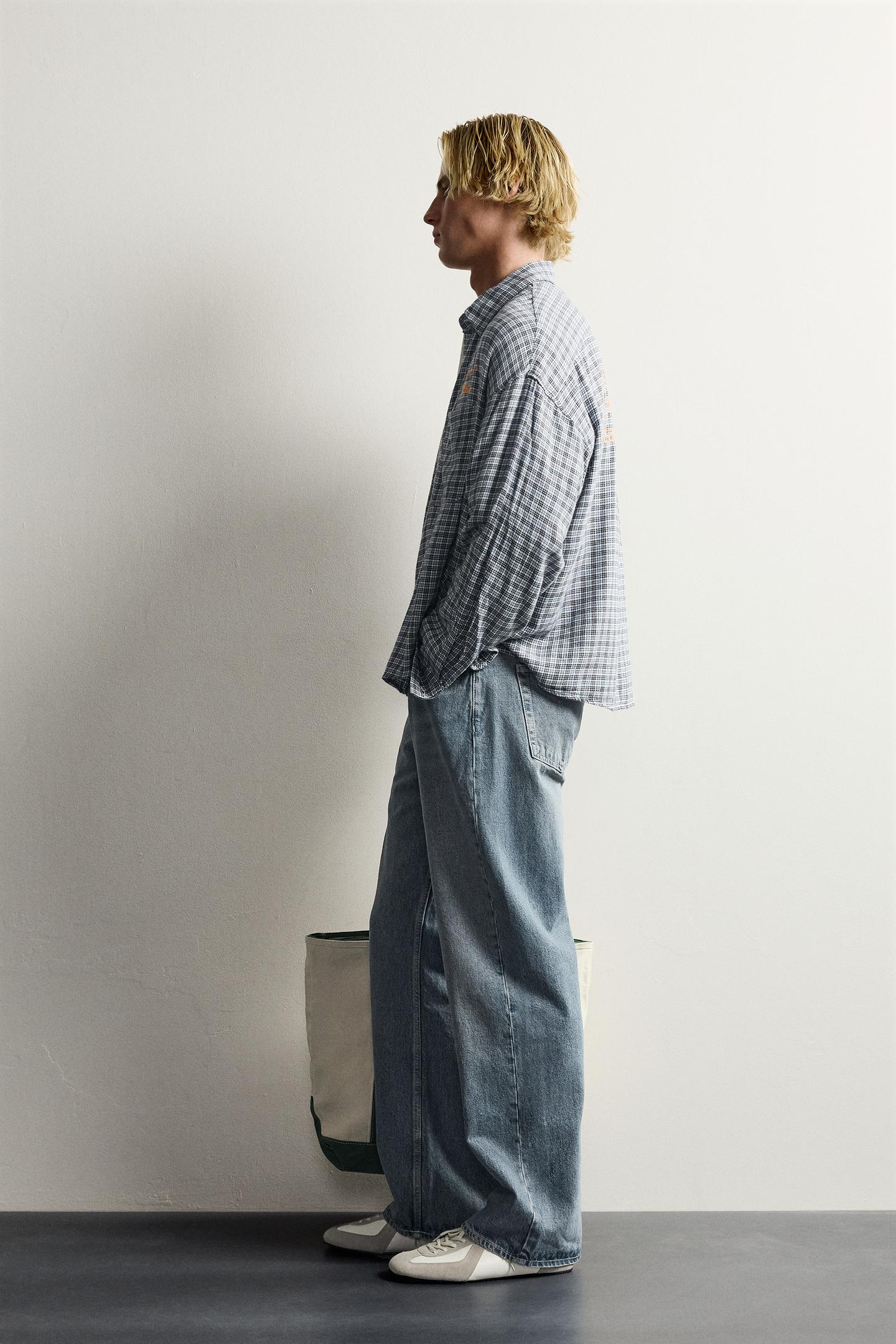 Детская рубашка Zara Embroidered Plaid, цвет: Синий / Тёмно-синий — фото 4