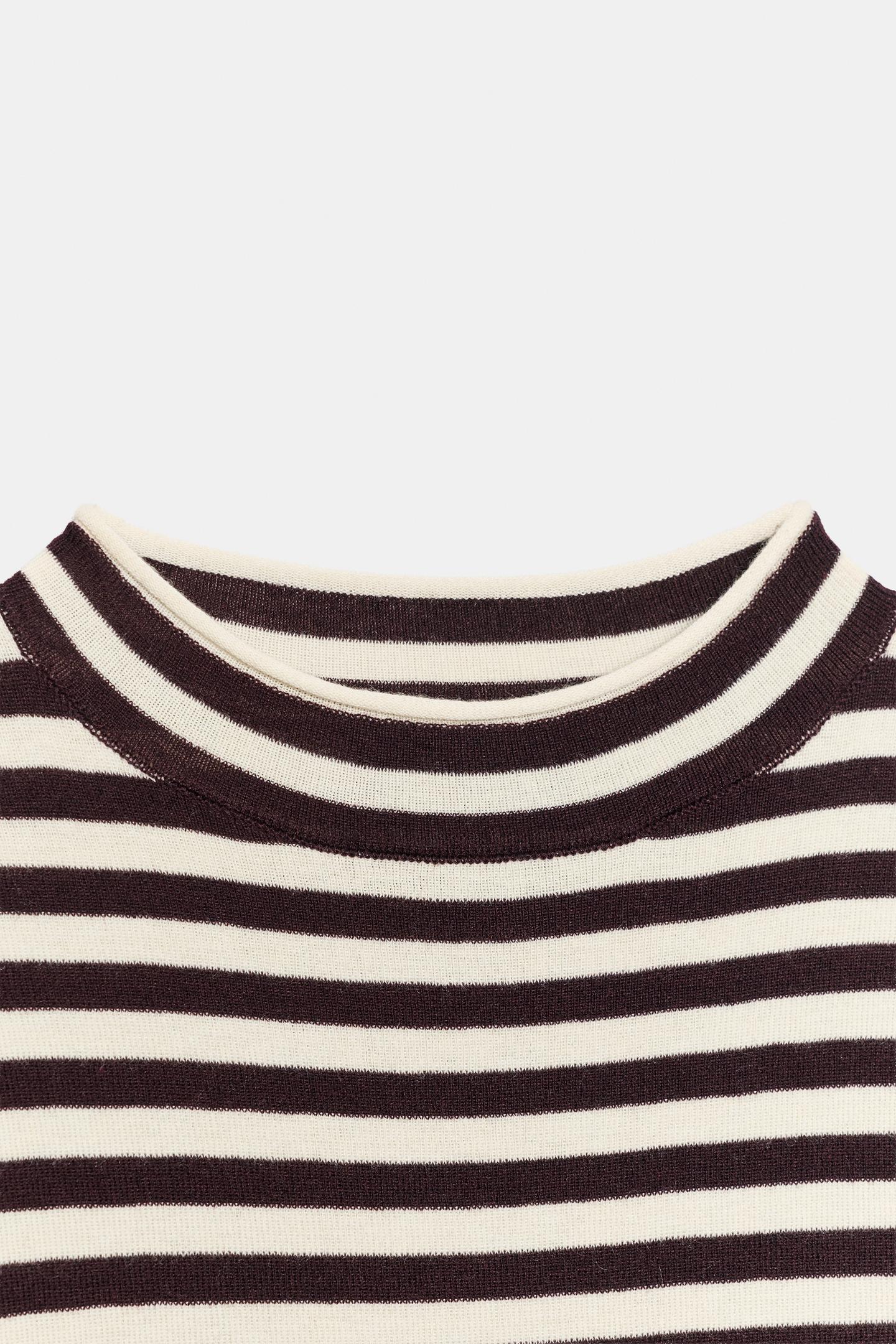 Топ Zara Striped Knit Top, цвет: Экрю / Тёмно-бордовый — фото 6