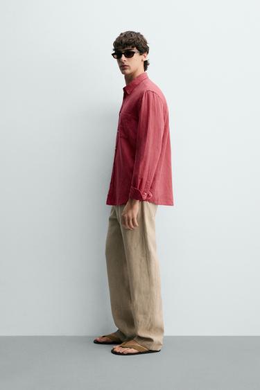 CHEMISE REGULAR FIT LIN - COTON - Corail de Zara - Image 3