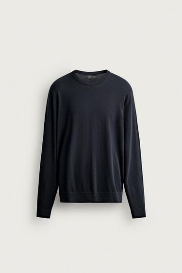 Zara LIGHTWEIGHT COTTON-BLEND JUMPER - Dark navy