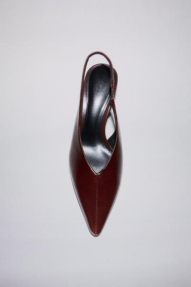 LEATHER SLINGBACK SHOES - Burgundy Red by Zara