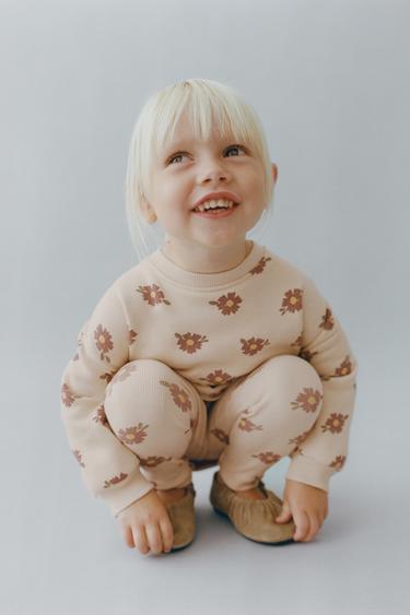 Zara PRINTED RIB SWEATSHIRT AND LEGGING SET - Ocher
