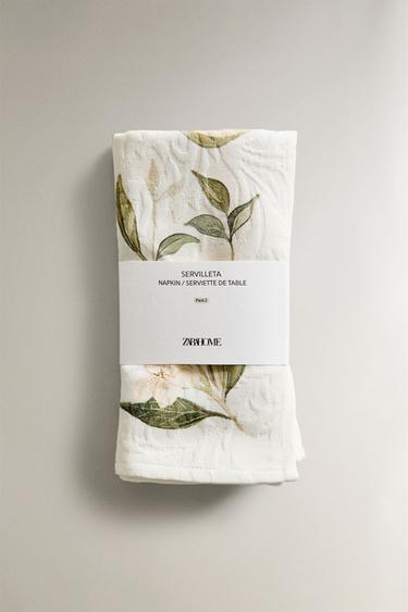 JACQUARD AND FRUIT PRINT NAPKIN (PACK OF 2) - Greenish by Zara - Image 4