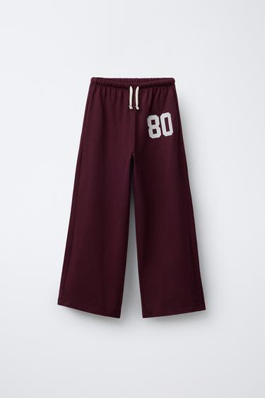 PANTALÓN FELPA HEAVY WIDE LEG BORDADO - Burgundy de Zara