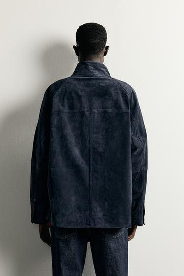 RELAXED-FIT SUEDE LEATHER PARKA — Blue / Gray 3