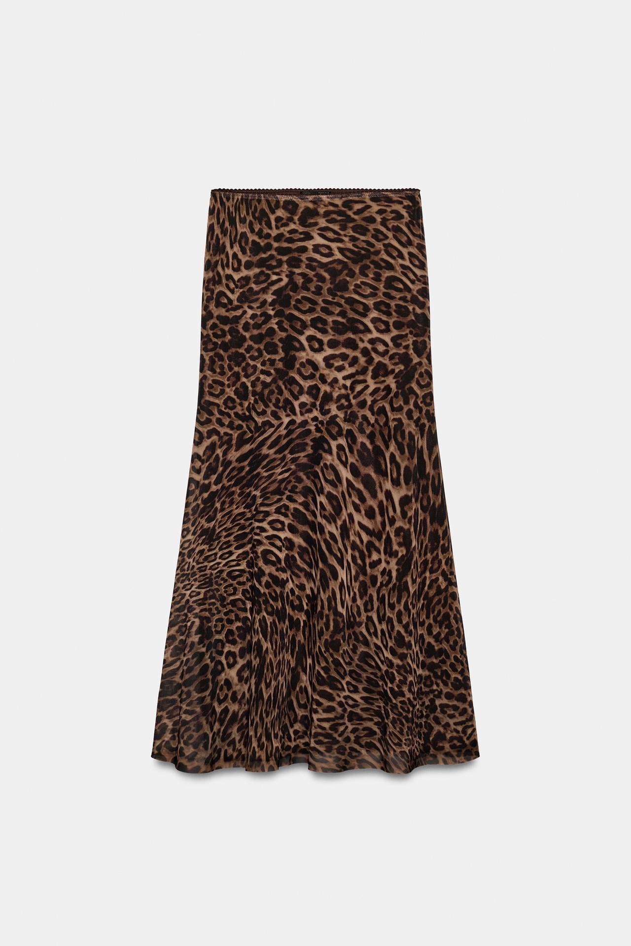 ANIMAL PRINT TULLE SKIRT — Leopard / taupe brown