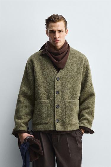 CARDIGAN RELAXED FIT TEXTURÉ - Vert chiné de Zara