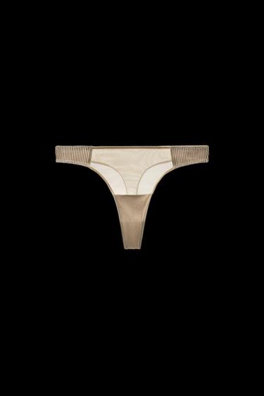 Zara COMBINED PLEATED THONG - Pearl / Beige
