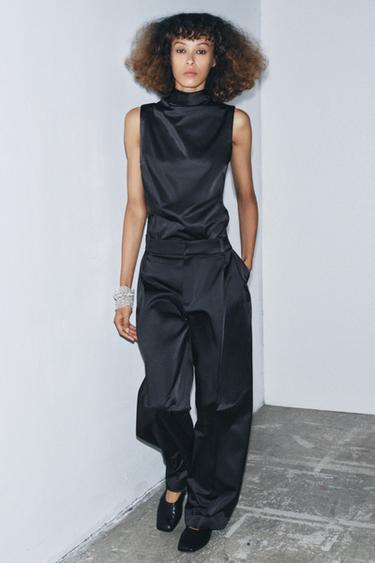 PANTALON SATINÉ À PINCES ZW COLLECTION - Noir de Zara - Image 6