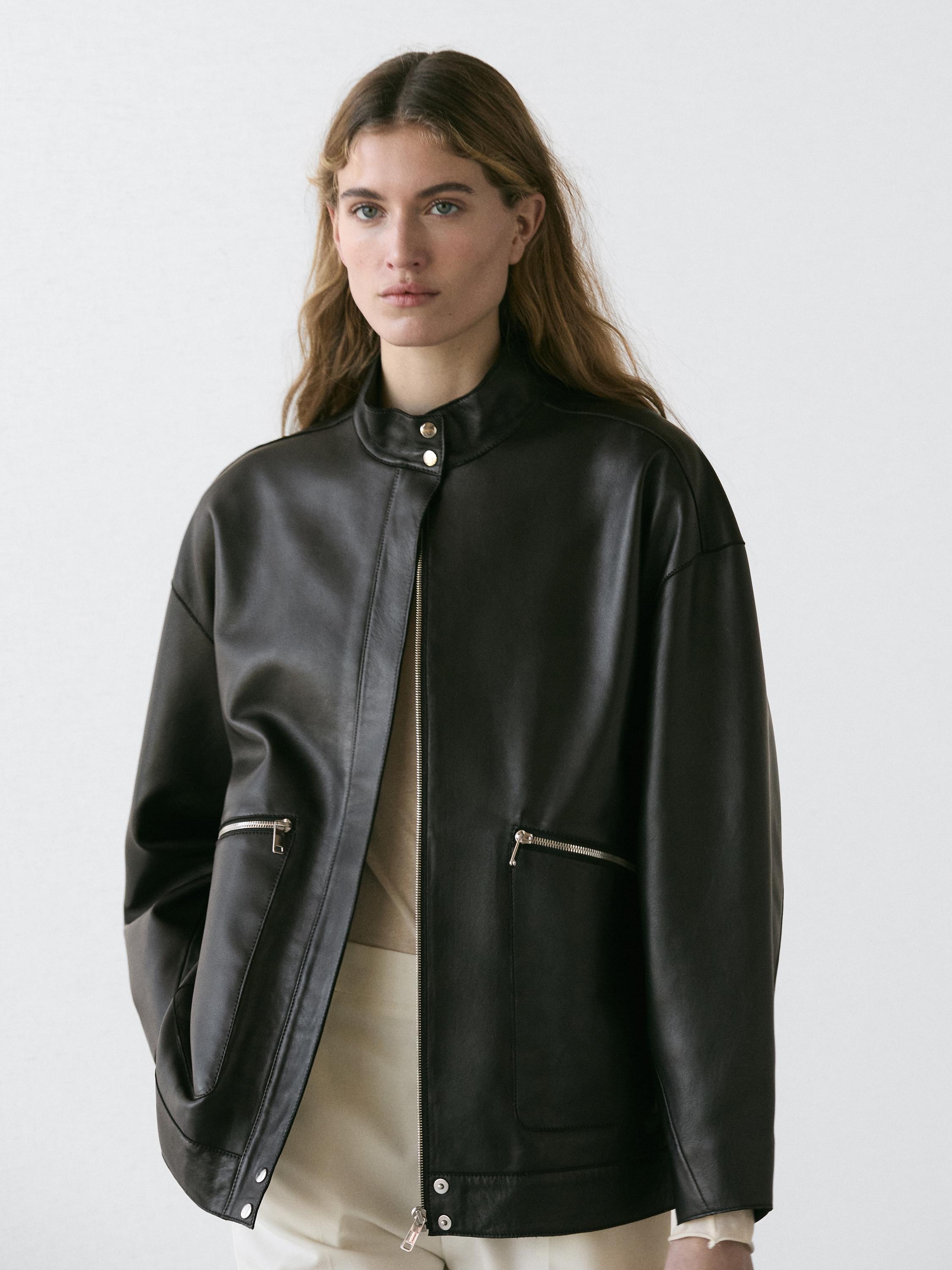 Veste avec poches en cuir nappa