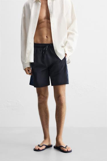 CHECKERED STRIPE LONG SWIMMING TRUNKS - Navy blue by Zara - Image 2